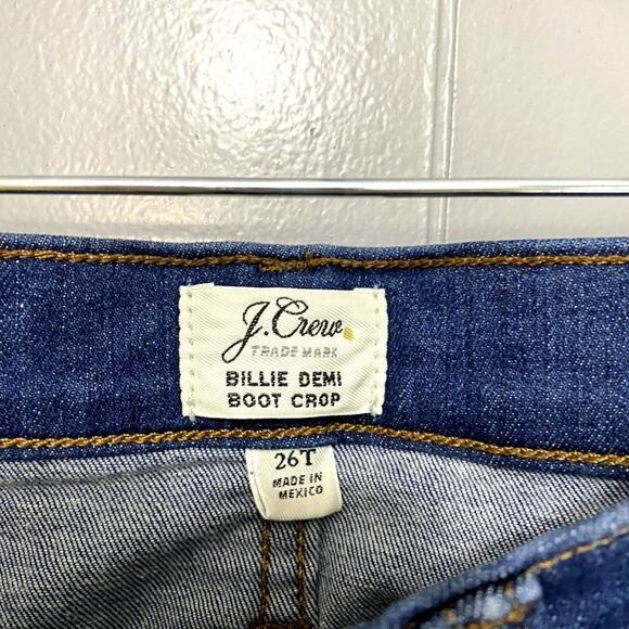 J. Crew Denim Dark Wash Distressed Preppy Billie Demi Boot Crop Jeans 26T - Picture 2 of 7